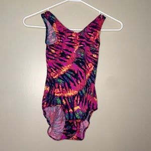 Pink and black leotard for gymnastics